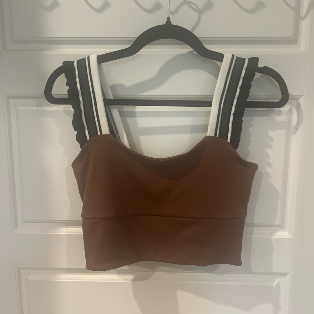 Free People Time Out Tank. Brown Sleeveless Top with Striped Straps - Picture 2 of 3